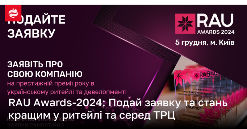 RAU Awards-2024: Відправ заявку та досягни вершин у сфері ритейлу та торгових центрів!