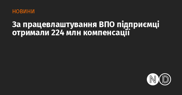 Підприємці отримали 224 мільйони гривень компенсації за працевлаштування внутрішньо переміщених осіб.